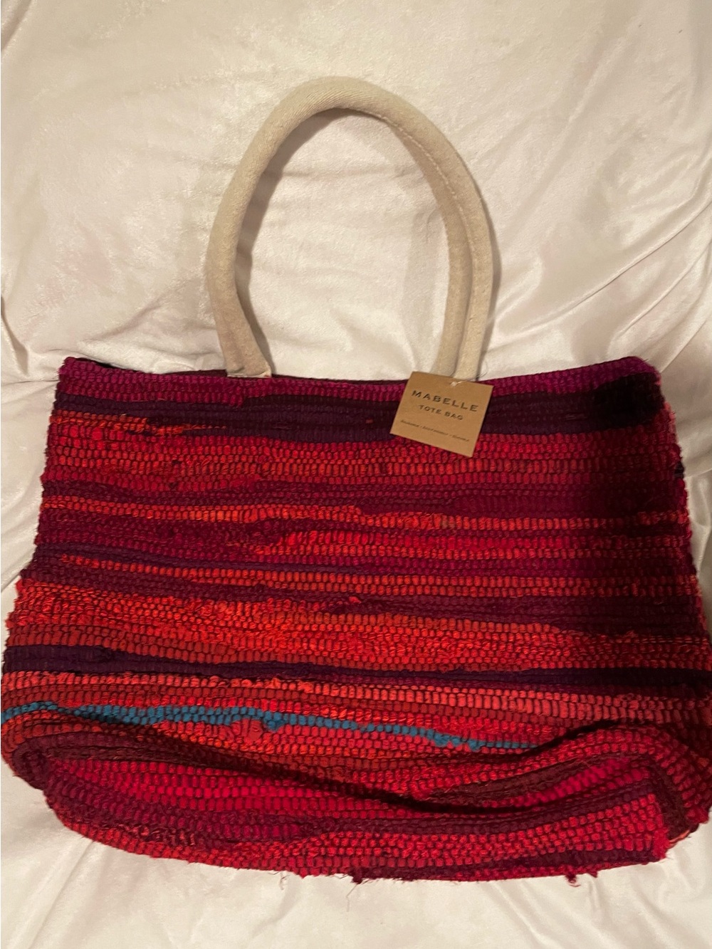 Mabella Chic Red and Burgundy Woven Tote
